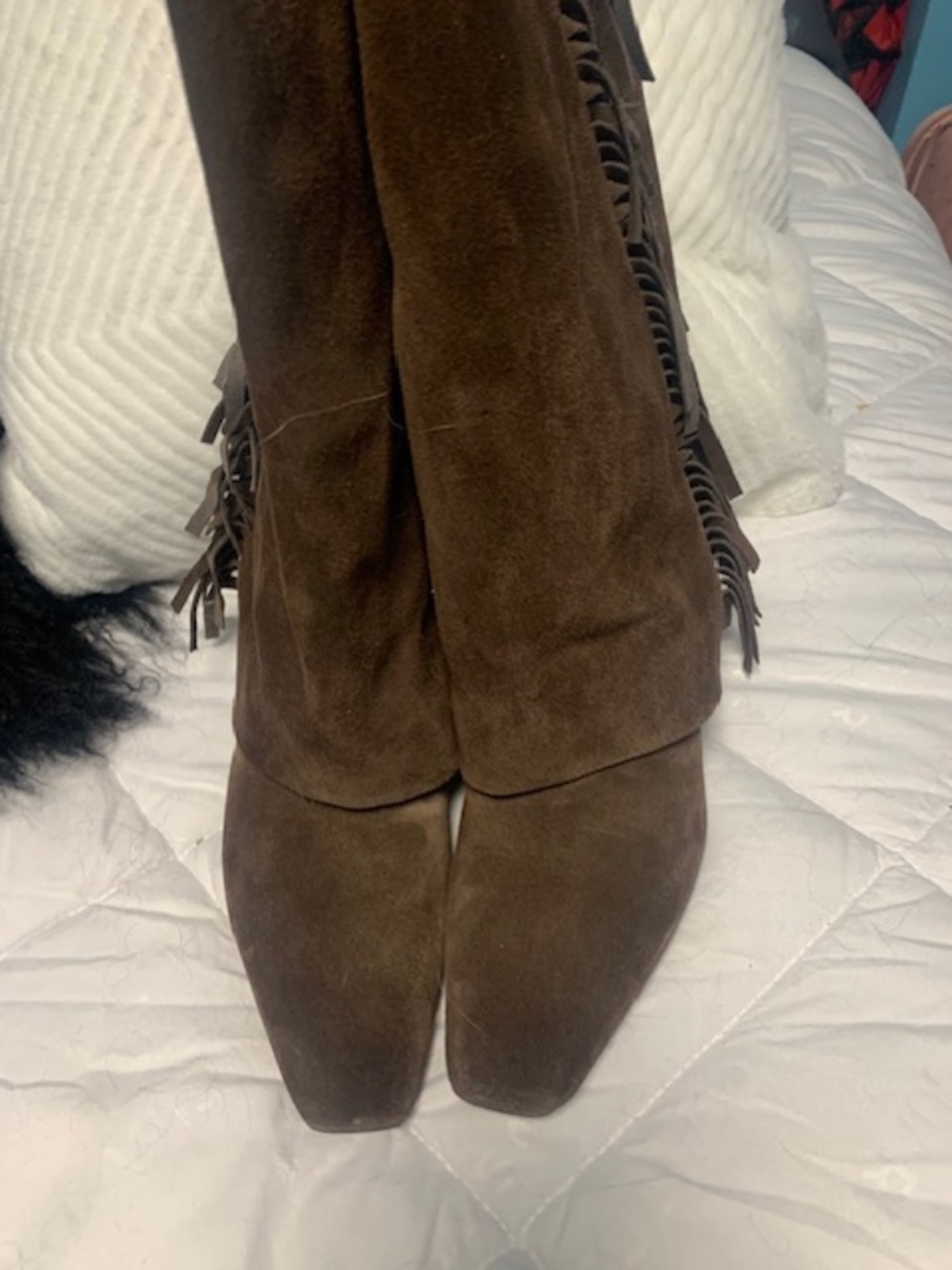 Dark brown suede fold down boots